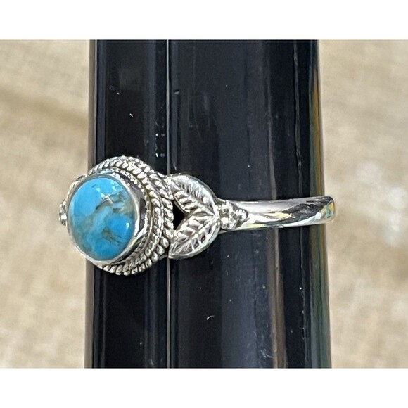 Southwestern Turquoise 925 Sterling Silver Statement Ring Handmade Ring 8.75 - Picture 5 of 7